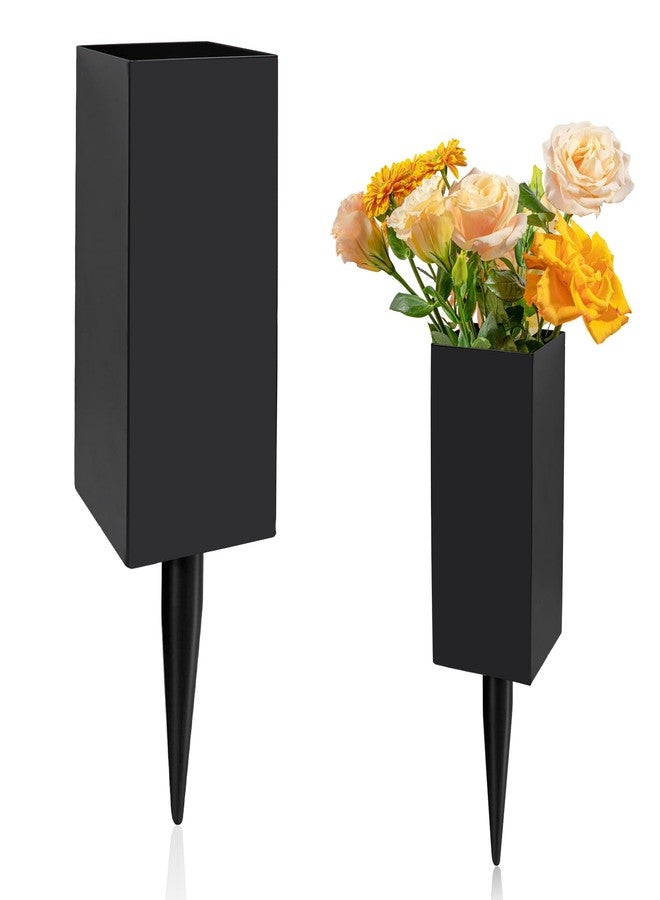 Oooct Cemetery Vases for Grave, Metal Cemetery Grave Flower Vase with Stake, Grave Cemetery Decorations for Relatives Family Friend, Metal Memorial Grave Markers, Graveside Decor Sign for Grave Outdoor Yard - Image 1